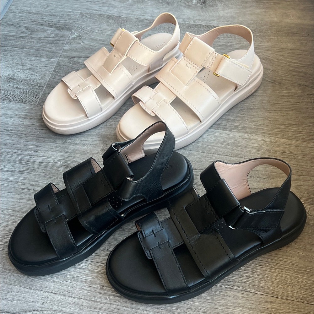 SET OF 2 Cole Haan Women’s Leather Fisherman Sandals Size 7 Black & Blush / Nude